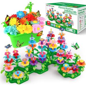 SpringFlower Toys for Girls 3 4 5 6 7 Years Old, Flower Garden Building Kit with Storage case,Educational STEM Toy and Preschool Garden Play Set for Toddlers, 148pcs
