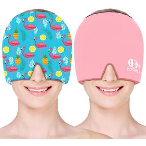 Migraine Relief Cap, Soothing Headache Ice Face Mask Products, Hot and Cold Therapy, Migraine Headache Relief Cap for Migraine, Sinus, Puffy Eyes, Tension, Stress and Hangover (Pink+Blue2)