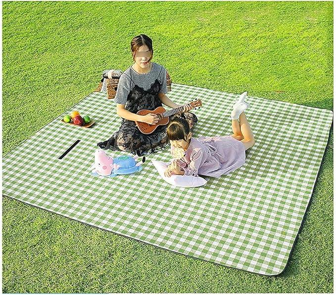 Large Picnic Blanket Beach Blanket 100×90", Outdoor Waterproof Sandproof Foldable Blanket, Camping Garden Grass Patio Lawn Park Hiking Travel Essential Accessories Green Gingham Mats