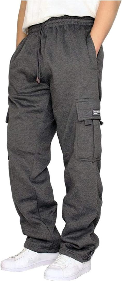 Men's Cargo Sweatpants Casual Fleece Joggers Loose Fit Open Bottom Athletic Pants for Men with Pockets (Gray, XXL)