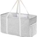 Lifewit Extra Large Tote Bag, Reusable Grocery Bags with Metal Wire Frame and Handles, Standing Utility Foldable Shopping Bags for Storage, Picnics, Beach, Pool, Laundry, Car, Camping, 1 Pack, Grey