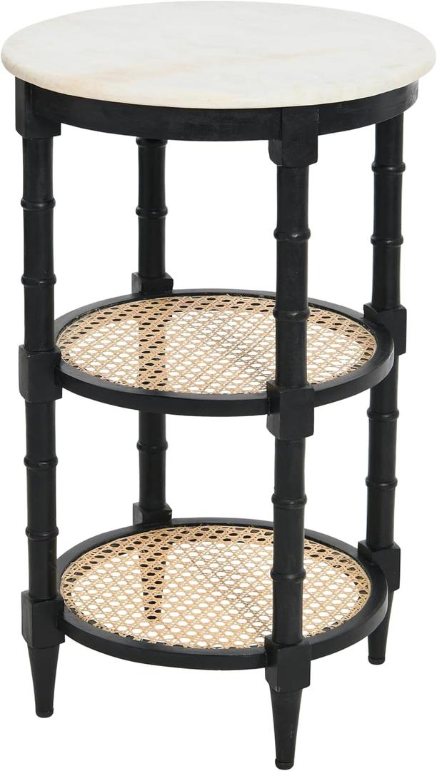 Creative Co-Op Mango Wood and Woven Cane Side End Table, Black