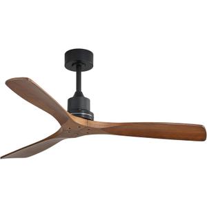 Wood Ceiling Fan no Light, Walnut, 52" Ceiling Fan Without Light, Flush Mount, Modern Solid Wood 3 Blade Ceiling Fans with Remote for Indoor Farmhouse Bedroom Living Room Outdoor Patio Porch