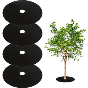 4PCS 32.2" Non Woven Tree Mulch Ring, Weed Barrier Landscape Fabric, Reusable Tree Mulch Ring Non Woven Landscape Fabric for Gardening Landscaping Weed Control Root Protection 