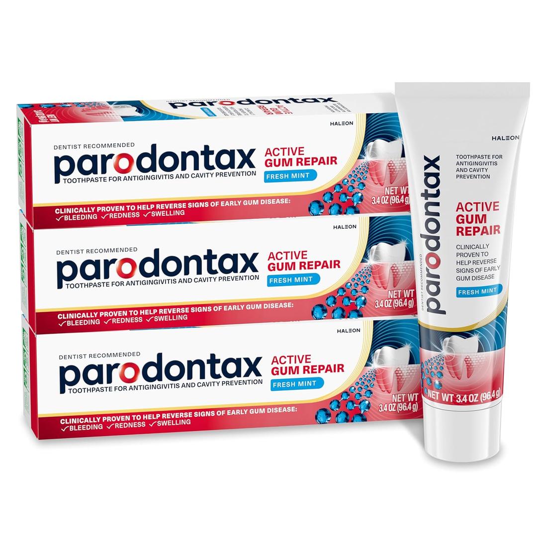 Parodontax Active Gum Repair Toothpaste, Toothpaste To Help Reverse Signs Of Early Disease For Health, Fresh Mint Flavored - 3.4 Oz x 3, Best By 08, 2025