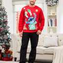 Disney family matching sweatshirt Stitch Mickey Spiderman print long sleeve winter Christmas mom dad kids loose fit red (Red, XL)