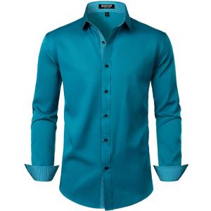 JEMITOP Men's Stretch Multi-Use Long Sleeve Dress Shirts Party Prom Wedding Shirts with Slight Sheen (3X-Large, Teal)
