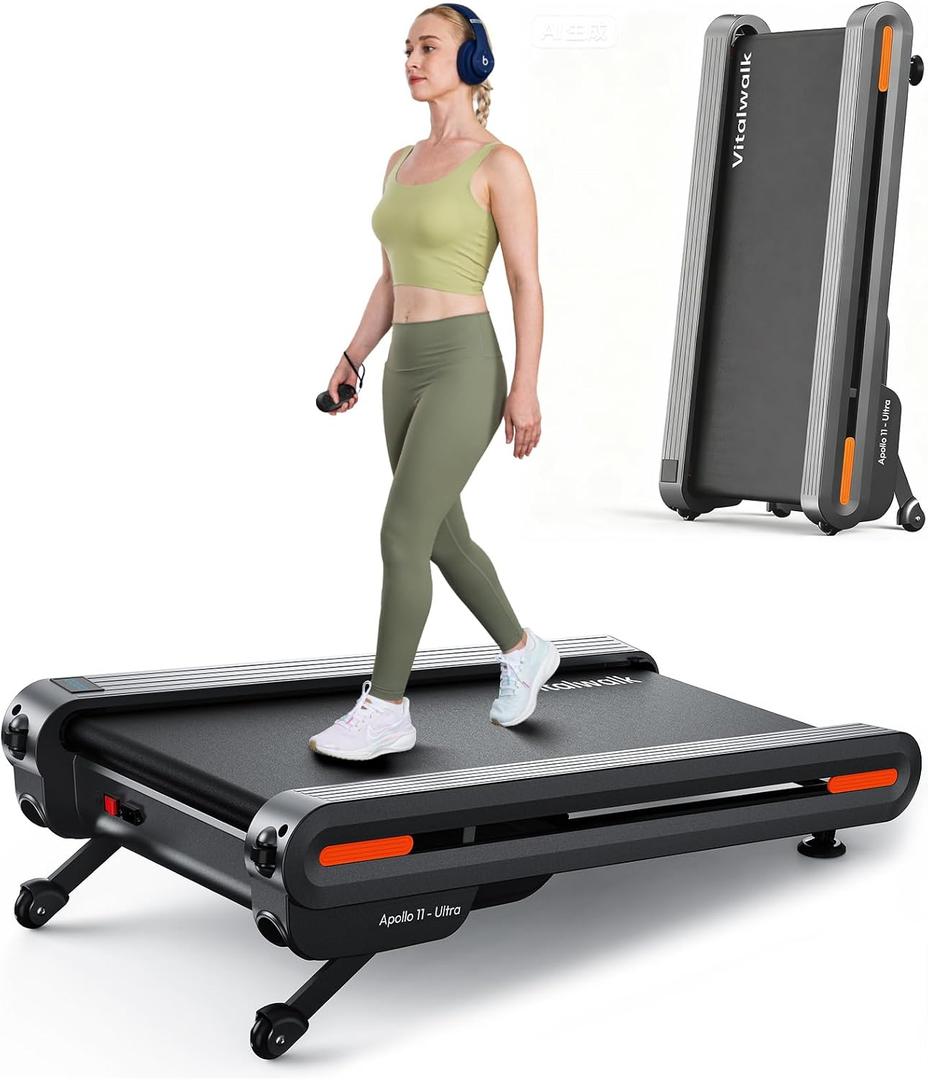 Vitalwalk Walking Pad with Incline, 43"x18" Wide Full Deck 12% Auto Incline, Under Desk Treadmill with 350lb Capacity, Portable Treadmills for Home Office, 4-Way Mobility & Vertical Storage, App