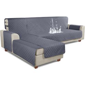 KinCam 100% Waterproof Sectional Couch Covers, Reversible L Shaped Sofa Covers 3pcs Sofa Slipcovers for Sectional Chaise Slipcover for Pets Kids (XLarge, Dark Gray)