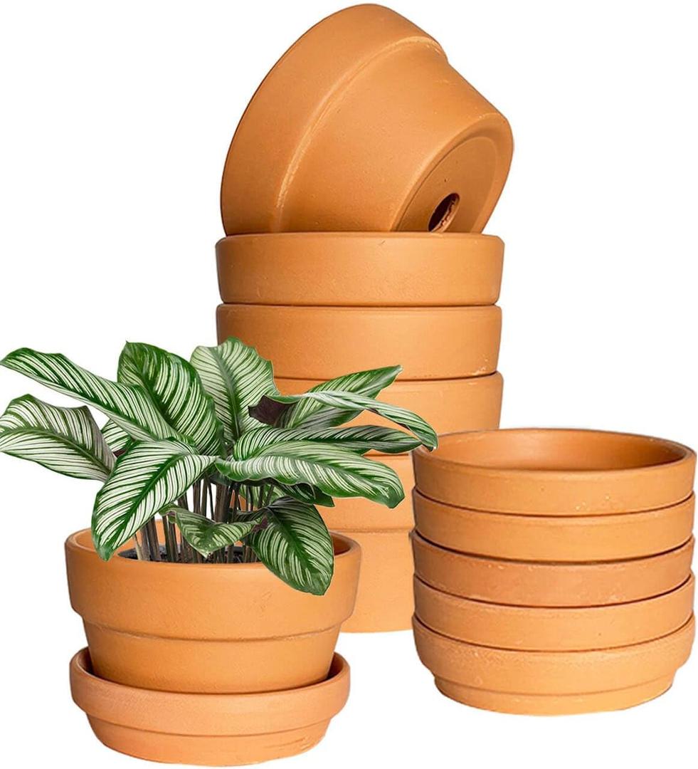 5.1 Inch Shallow Terracotta Plant Pots - 6 Pack Medium Clay Flowerpot with Drainage Hole, Terra Cotta Succulent Pot for Indoor Outdoor Plants