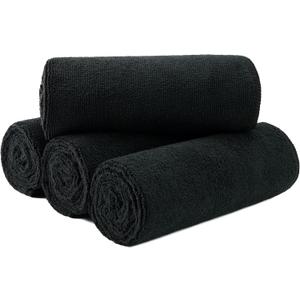 New Microfiber Hair Drying Salon Towels, 16 x 29 inches, 4 Pack, Quick Dry, Lint Free (Medium, Black)