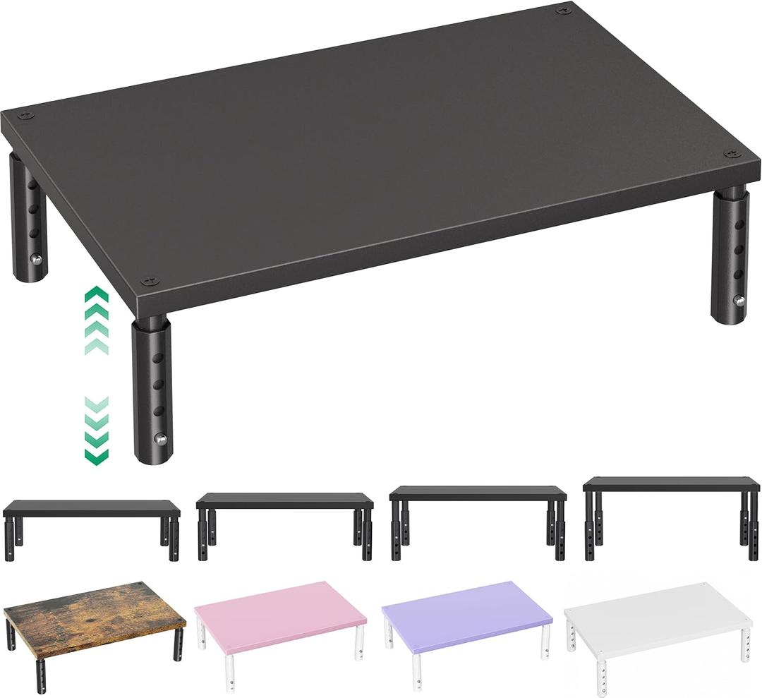 OPNICE Desk Organizers and Accessories, Adjustable Computer Monitor Stand Riser, Laptop Stand for Desk, Office Desk Accessories & Workspace Organizers for Home Office, Black Wood