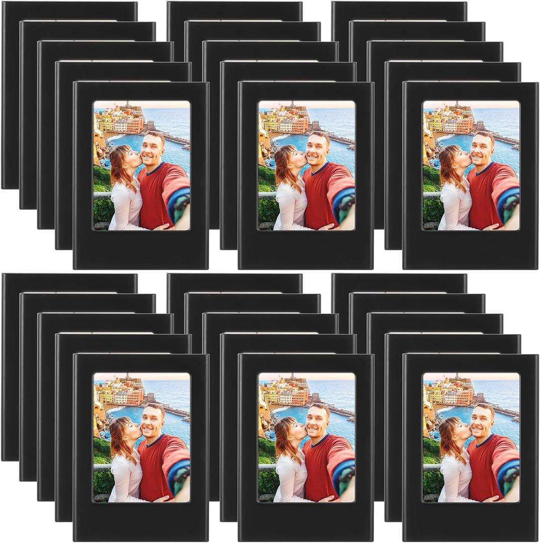 Barydat 30 Pack Mini Magnetic Picture Frame 2x3 Refrigerator Magnet Photo Frame Picture Holder Table Photo Frame Set Magnetic Wallet Size Photo Frame for Fridge Table Locker Whiteboard, Black
