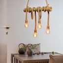 Arturesthome 4 Heads Hemp Rope Ceiling Pendant Light, Vintage Bamboo Chandeliers Decoration, Rustic Industrial Hanging Lamp for Bedroom Restaurant Cafe Bar, 4 Lights/W 22.7in