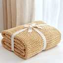 Longhui bedding 100% Cotton Knitted Throw Blanket Mustard Yellow, Soft & Cozy, Machine Washable, 51"x63" Perfect for Living Room, Couch, Sofa, Bed or Travel