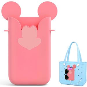 Silicone Phone Holder Compatible with Bogg Bag, Cute Ears Design Phone Case Holder Attachment for All Bogg Bags and Beach Bag Accessory, Bogg Bag Charms for Beach Totes, Bogg Bag Accessories, Pink