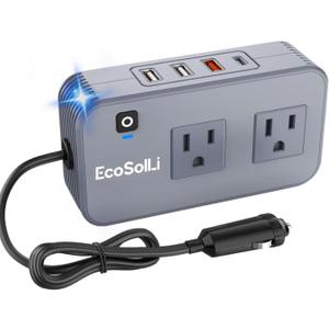 200W Car Power Inverter 12V DC to 110V AC Car Converter with 20W USB-C & 18W USB-QC Ports Car Laptop Charger, Car Adapter for Plug Outlet for Laptop Vehicles Camping Road Trip (Gray)