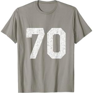 Jersey Uniform Number #70 Athletic Style Sports Graphic T-Shirt (Small, Black)