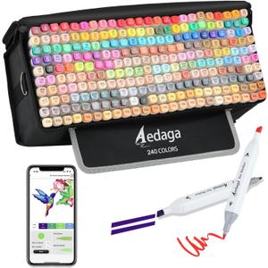 280 Colors Alcohol Markers with Free App, Dual Tip Art Markers with Kickstand Case for Artists Adults and Kids,Alcohol Based Marker for Coloring Painting Sketching and Drawing, Great Gift