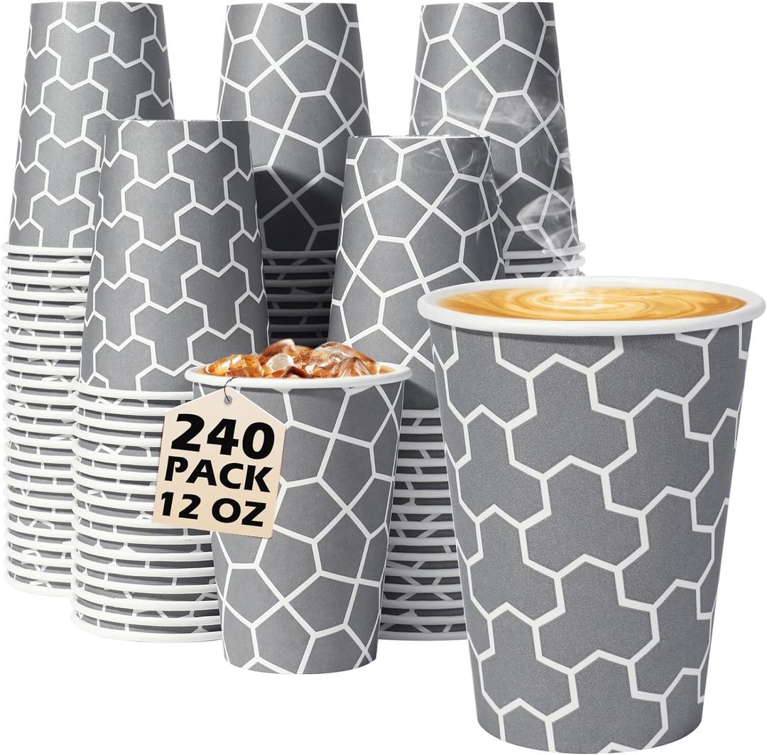 Coffee Cups 12 oz Paper Cups 240 Pack, Disposable Coffee Cups 12 oz Hot Cup, Disposable Cups Paper Insulated Cup for Cold Hot Drinks | for Cold Hot Drinks, Water, Tea, Juice