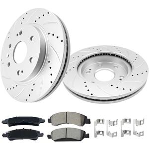 Front Brakes and Rotors Geomet Drilled Slotted Replace for 14-18 Chevy Silverado 1500, 15-20 Tahoe, 15-20 Suburban, 15-20 GMC Yukon, 14-18 Sierra 1500, 580279, 55097, 88963556, 19175334, 25819670