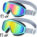 Vvinca Kids Goggles with Comfort Fabric Strap, Kids Swim Goggles Wide View Anti-Fog/UV No Leaking Swimming Goggles for 3-14 (Black Green)