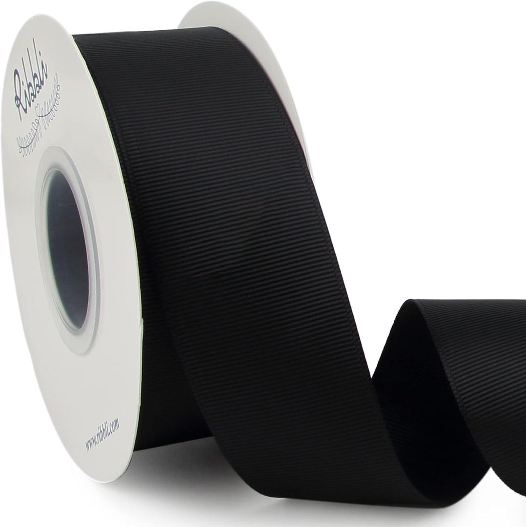 Ribbli Black Grosgrain Ribbon, 1-1/2 inches x Continuous 25 Yards, Use for Bows DIY Hair Accessories,Gift Wrapping, Craft and Sewing