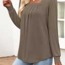 Funlingo Women's Puff Long Sleeve Tops Dressy Casual Square Neck Pleated Work Blouse Fall Trendy Tunic Flowy Chiffon Shirts (Brown, S)