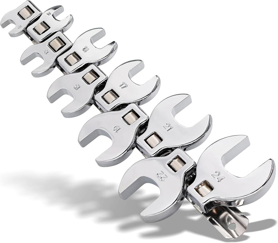 Crows Foot Wrench Set (Metric) Easily Access Hard-To-Reach Areas, Ideal for Tight Spaces, Great for Automotive Repair Work - Includes Sizes: From 10MM to 24MM - 10-Piece Kit With Clip-on Organizer