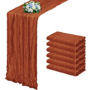 6 Pack Terracotta Cheesecloth Table Runner 17x108 Inch Semi Sheer Boho Gauze Cheese Cloth Fabric Table Runners, for Wedding Party Baby Shower Birthday Home Decor Garden Farmhouse