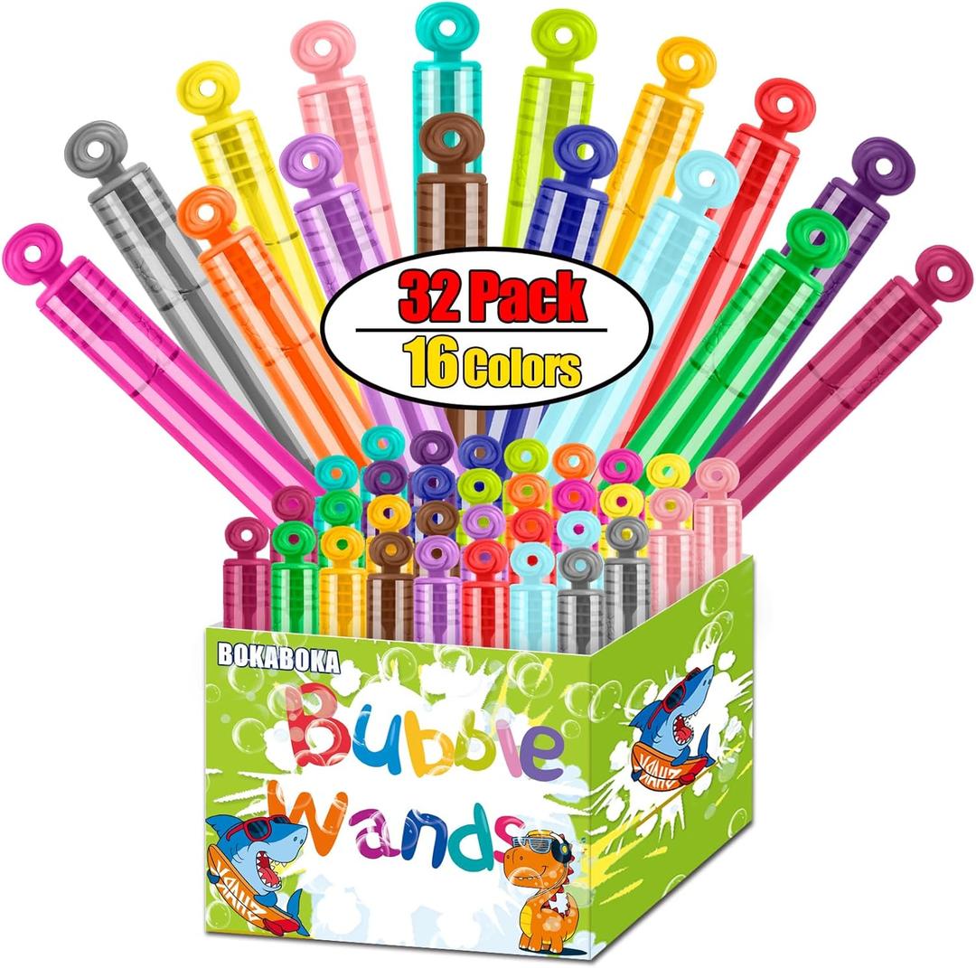 32Pack 16 Colors Mini Bubble Wands, Bulk Bubbles, Carnival Prizes, Party Favors, Assortment for Kids, Children, Wedding, Halloween, Christmas, Outdoor, Themed Birthday, Goodie Bags