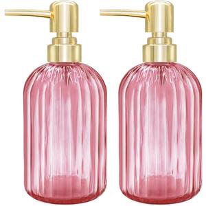 Soap Dispenser - 2 Pack 14 Oz Kitchen Soap Dispenser with Pump, Bathroom Transparent Soap Dispenser Bottle for Hand Soap, Dish Soap or Lotion (Pink) (One Size)