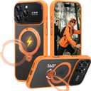 for iPhone 17 Pro Max Case: 360 Spin Magnetic Stand, Camera Protection (Compatible with MagSafe) [18FT Military Protection] Shockproof Matte Translucent Phone Cover for iPhone 17 Pro Max 6.9", Orange