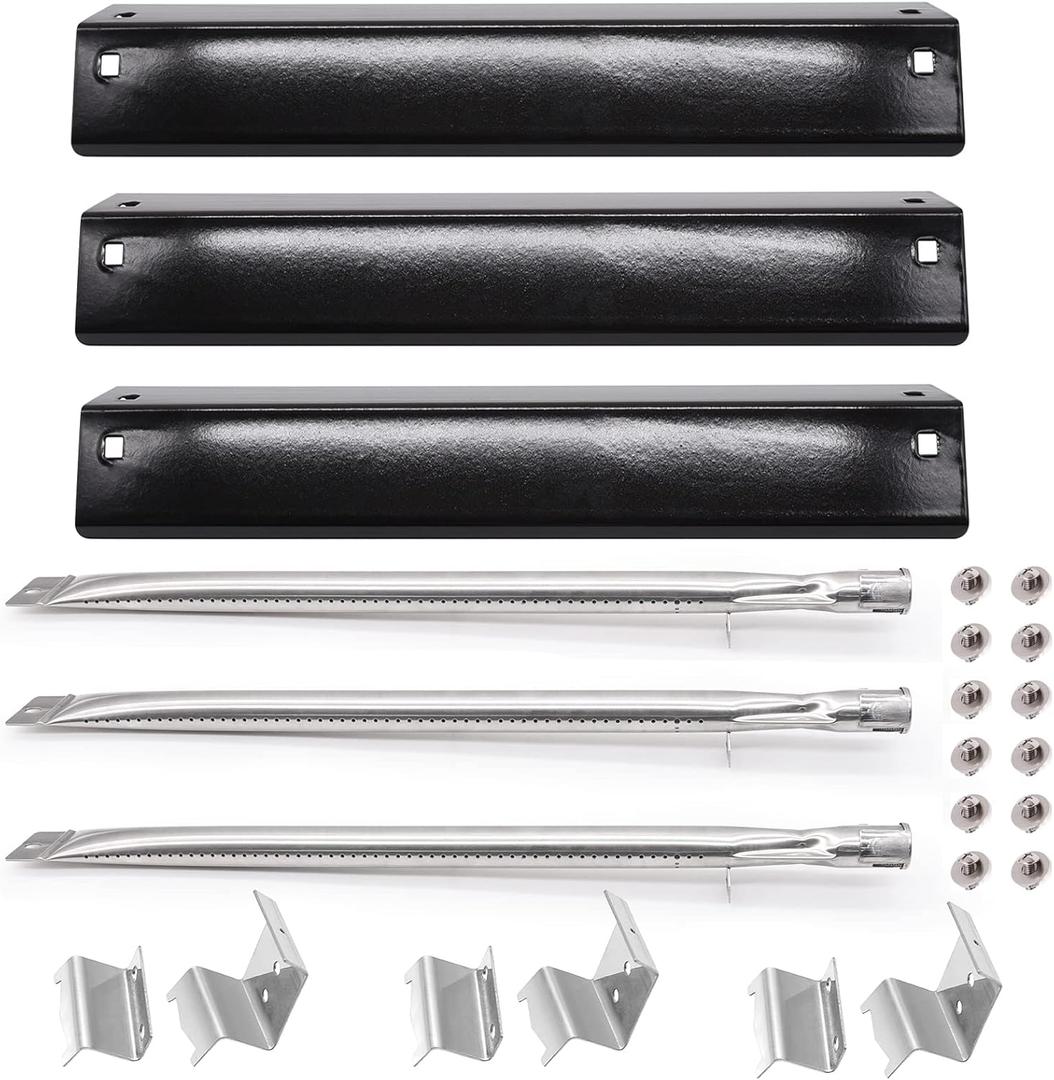 Hiorucet Grill Replacement Parts for Chargriller 5050 3001 5650 5072 3030 3008 5252 3000 4000 4208 Grill Models. Grill Heat Plate Shields, Burner Tubes, Hanger Brackets Replacement Parts. (Porcelain Steel)