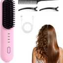 Hair Straightener Brush for Short Hair, 2026 Upgraded Cordless Straightening Brush with 30s Fast Heat, 4 Temperature Settings, Ionic & Ceramic Care, USB-C Rechargeable for Frizz-Free Styling (B-Pink)