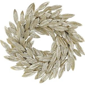 Gold Christmas Wreath 1820 Inch Artificial Glitter Christmas Wreath Golden Bay Leaves Wreaths Holiday Gold Laurel Leaves Decor for Front Door Wall Mantle Xmas Party Holiday Decoration - Champagne