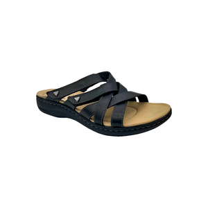 Clarks Collection Women's Leather Sandals Laurieann Bali Black Leather Women's Sandal - Stylish Adjustable Strap Design with Arch Support, Cooling Gel Padding for All-Day Enjoyment and Walking Comfort , 9.5