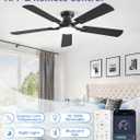 ZMISHIBO 52 Inch Ceiling Fan with Light, App&Remote Control, Flush Mount Low Profile, Dimmable 20W LED Light, Quiet Reversible Motor for Bedroom, Living Room, Apartment, Black