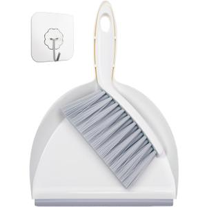 Mini Handheld Broom and Dustpan Set  Small Cleaning Set with 7" Wide Dustpan Opening, Compact & Cute Design, Hand Brush Bristles for Hair/Debris, Ideal for Pet, Sofa, Kitchen (White & Puff Gray)
