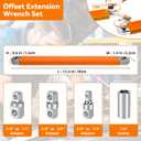 Offset Extension Wrench,15 Inch Impact Ready Socket Wrench Extender Tool Set with 1/2", 1/4" and 3/8" Square Drive Adapters, Zero Degree Ratchet Tool for Car Blue ﻿ (Orange)