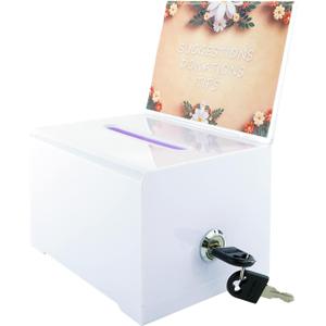 Donation Ballot Box with Lock - Secure Suggestion Box Perfect for Business Cards (white)