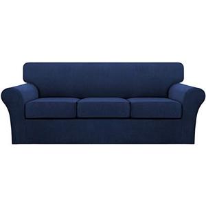 Turquoize 4 Piece Sofa Covers for 3 Cushion Couch Sofa Slipcover Soft Couch Cover for Dogs Washable Furniture Cover with 3 Individual Large Cushion Covers Feature Fabric (Large Sofa, Navy)