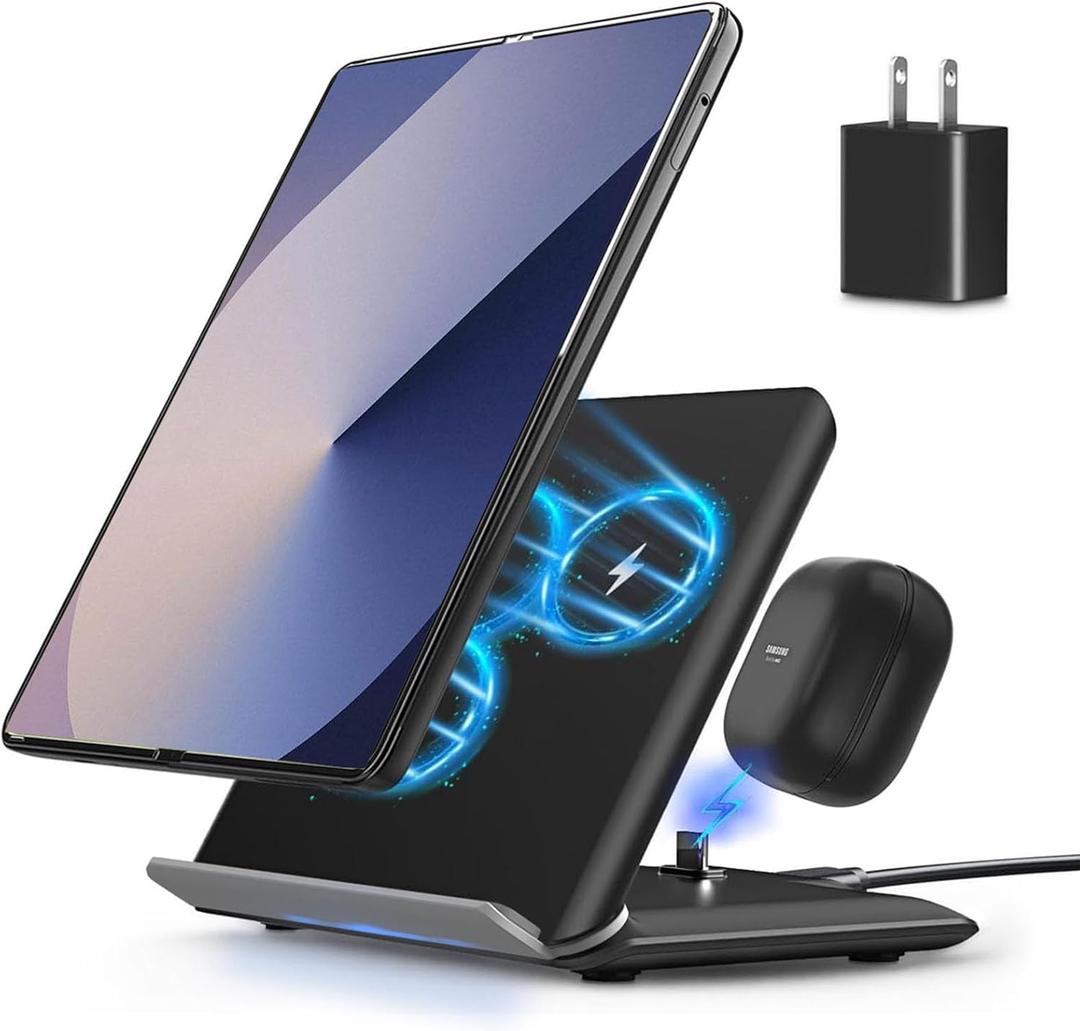 Wireless Charging for Samsung Galaxy Z-Fold Series, 2-in-1, 15W Fast Wireless for Galaxy Z Fold 6/5/4/3, S24/S23/S22,Note20 Ultra, Galaxy Buds2 Pro/2/Live, Black (PD Adapter Included)