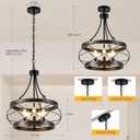 5-Light Farmhouse Chandelier, 17.72" Rustic Drum Dining Room Light Fixture, Bronze Chandeliers Hanging Pendant Lighting, Industrial Candle Chandeliers for Living Room Kitchen Entryway Bedroom, 17.72"【E12】