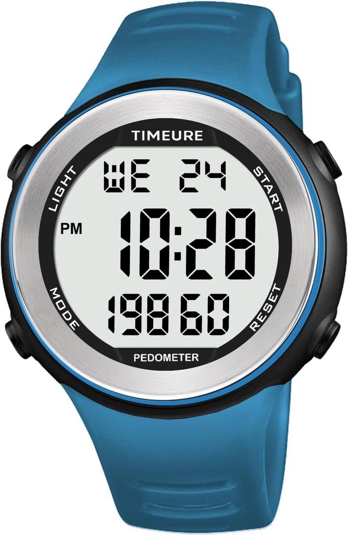 Mens Pedometer Watch for Walking Step Counter Watch No Charging, No App Connection, with EL Backlight. Simple, Practical Choice for Mobile-Free Fitness Enthusiasts TIMEURE-2308 (blue)