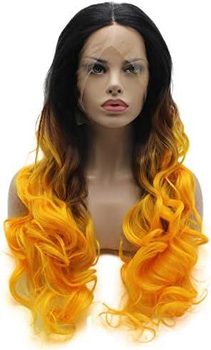 Lushy Wavy Long 26inch Black Root Golden Hand Tied Synthetic Lace Front Wig