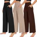NEW YOUNG 3 Pack Women's Wide Leg Pants with Pockets High Waist Loose Sweatpants Casual Lounge Yoga Workout Palazzo (Medium, Black,Brown,Apricot)