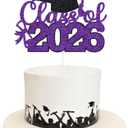 Graduation Cake Topper 2026 Grad Party Decoration Glitter Cap Diploma Food Picks Table Ideas Purple