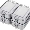 QTLCOHD 4 Pack 850ml Stainless Steel Lunch Box for Adults, 29oz Metal Bento Box with 2 Compartments, Leak-Proof Lunch Container with Lockable Clips, Metal Food Storage for Travel, Work