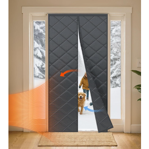 LazBlinds Thermal Insulated Door Curtain Fit Door Size 32"x 80"(284x220cm), Magnetic Hands-Free Self Seal Door Cover, Weatherproof Oxford & Cotton Fiber Fill Blanket for Winter to Keep Warm, Grey